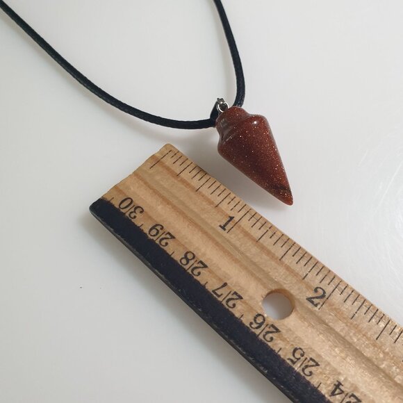Goldstone Gemstone Pendulum Pendant Necklace Black Cord Spiritual Witch Gift - Picture 4 of 4